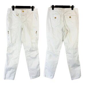 White House Black Market WHBM Slim Crop White Cargo Pants 6